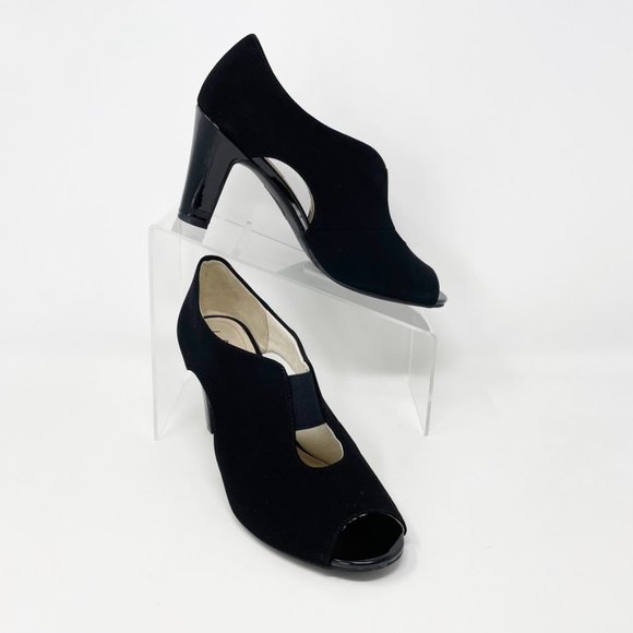 Life Stride Womens Black Vegan Suede Comfort Heel Slip On Peep toe Pumps 9.5 - Picture 2 of 11